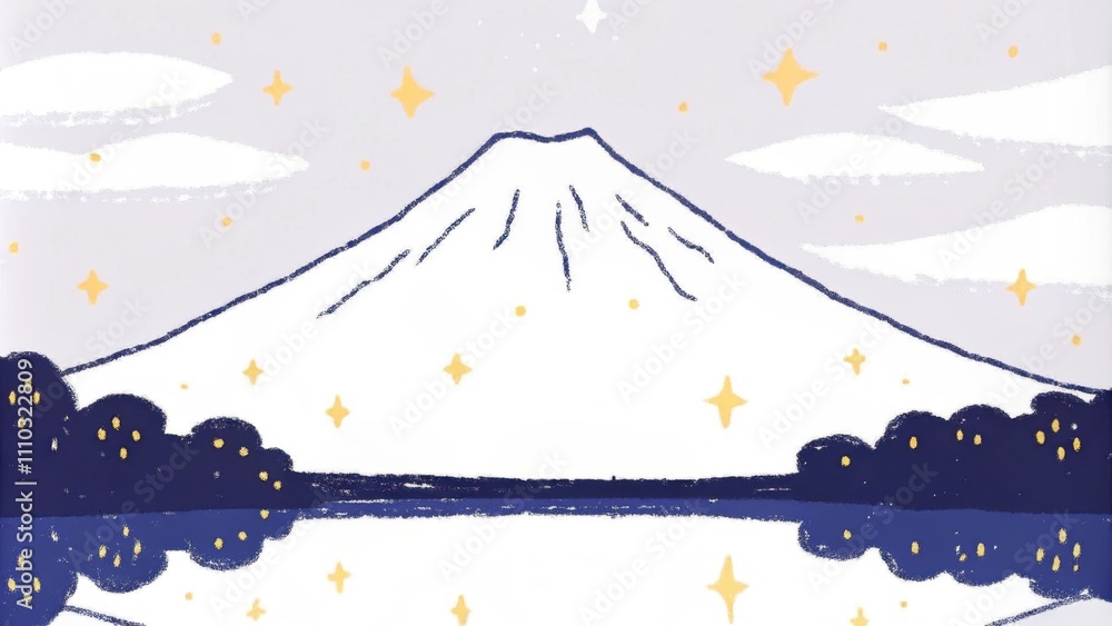 Poster in the heart of twilight a towering mountain looms over a reflective lake below. radiant beams of so
