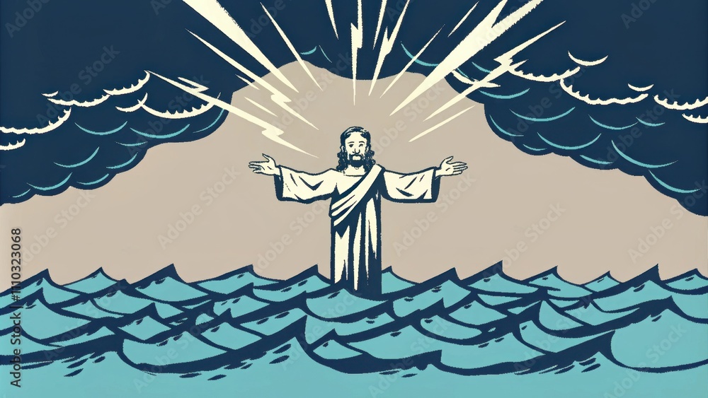 Poster the composition shows a wide expanse of tumultuous waters under a dark bluegray sky with brilliant f