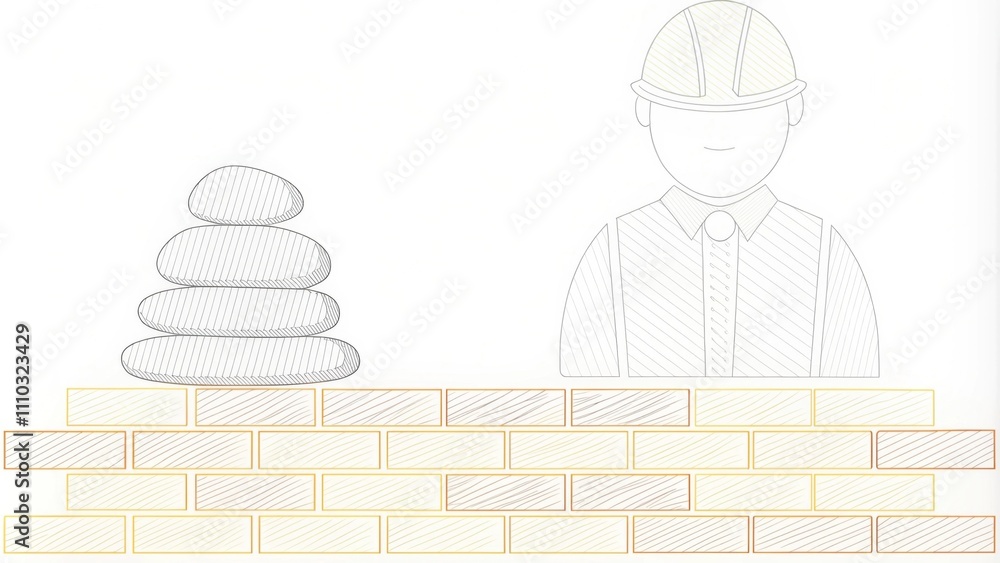 Poster visual metaphors an abstract depiction shows a wise builder with a sy wall made of brick representin