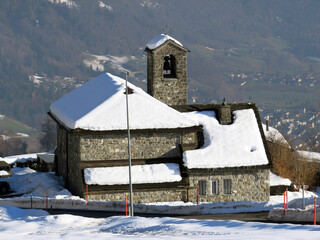 Brother Klaus' Chapel Walenstadtberg, above the Lake Walen or Lake Walenstadt (Walensee) and in the...