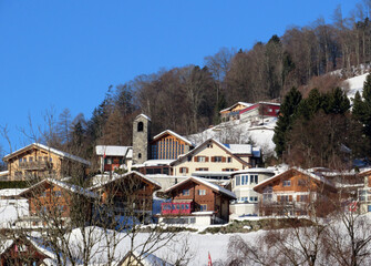 Brother Klaus' Chapel Walenstadtberg, above the Lake Walen or Lake Walenstadt (Walensee) and in the...