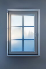 Fototapeta premium Frosted window pane, white frame, muted light.