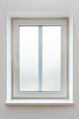 White window, frosted glass, simple frame, sill.
