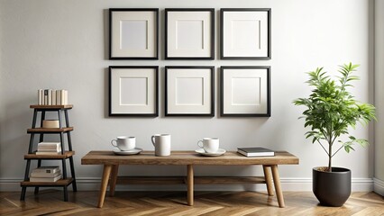Black Portrait Frame Mockups with Coffee and Books in Scandinavian Interior Design