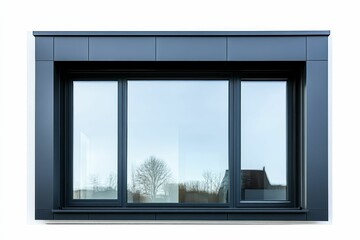 Modern window, dark frame, three panes, exterior view.