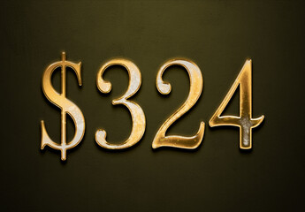 Old gold effect of 324 dollars with 3D glossy style Mockup.