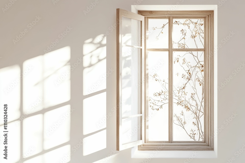 Poster sunlight streams through window; bare branches frame glass.