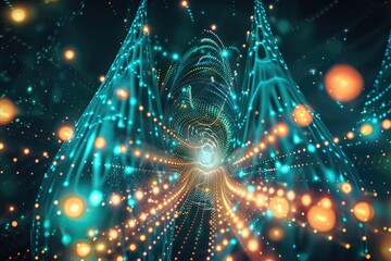 Abstract Teal And Orange Light Particle Tunnel