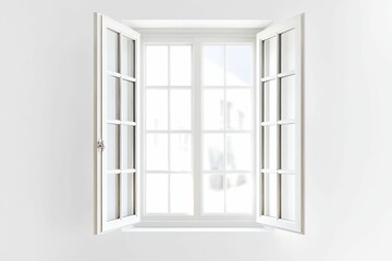 Obraz premium White window panes open, bright light outside.