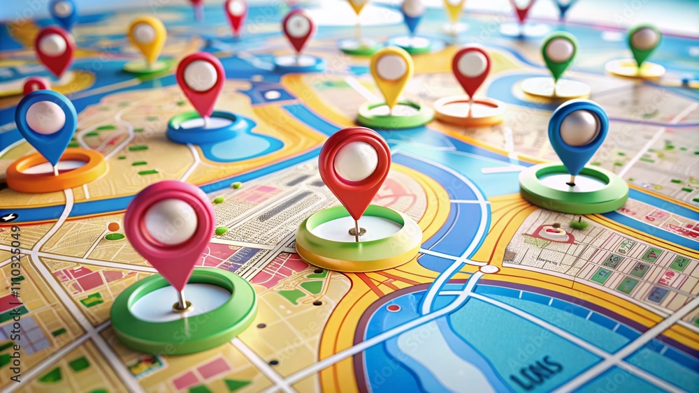 Poster flat design navigation map elements for modern user interface with high depth of field, showcasing v