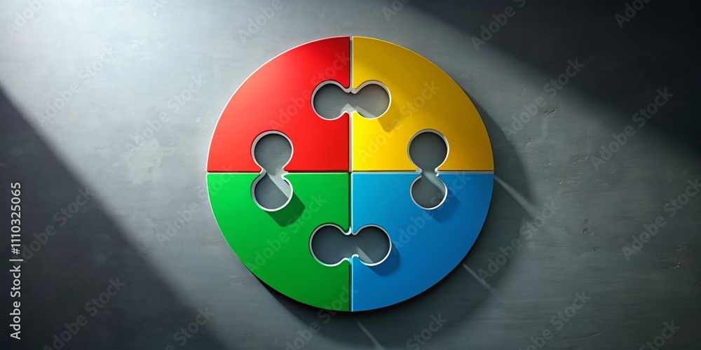Poster five steps circular business diagram for infographic presentation with silhouette puzzle pieces in a