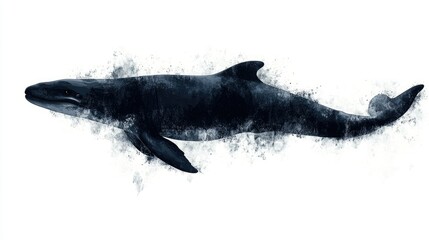 Obraz premium Watercolor illustration of a black whale swimming.