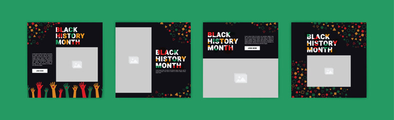Collection of black history month social media posts. Celebrating black history month.	
