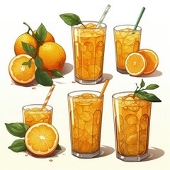 A Variety of Orange Juices in Stylish Glasses