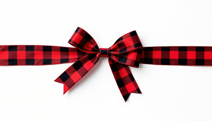 Stylish checkered Christmas bow featuring bold red and black colors, elegantly showcased on a white background, ideal for adding flair to holiday gifts.