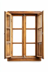 Open wooden window, multiple panes, rustic charm.
