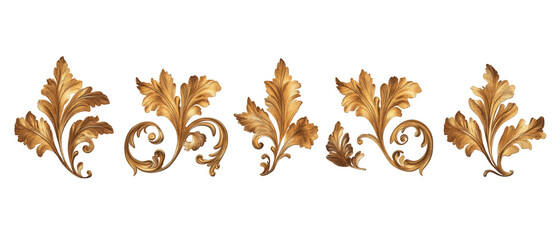 Fototapeta premium A row of gold leafy designs are shown in various sizes Transparent Background