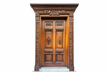 Obraz premium Ornate wooden door, detailed carvings, classic design.