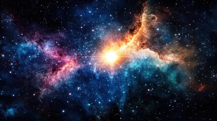 Fototapeta premium Colorful Cosmic Nebula with Bright Star in Deep Space Scene