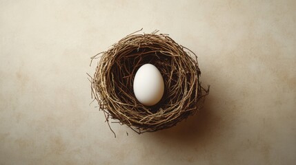 Fototapeta premium White Egg Nestled in a Natural Bird's Nest on a Soft Background