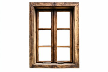 Fototapeta premium Rustic wooden window, multiple panes, isolated.