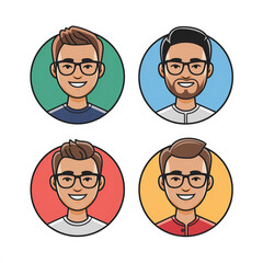 Fototapeta premium Four smiling men wearing glasses user icon or avatar profile picture set