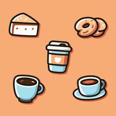 Coffee and Snack Icon Set - Cups, Beans, and Desserts