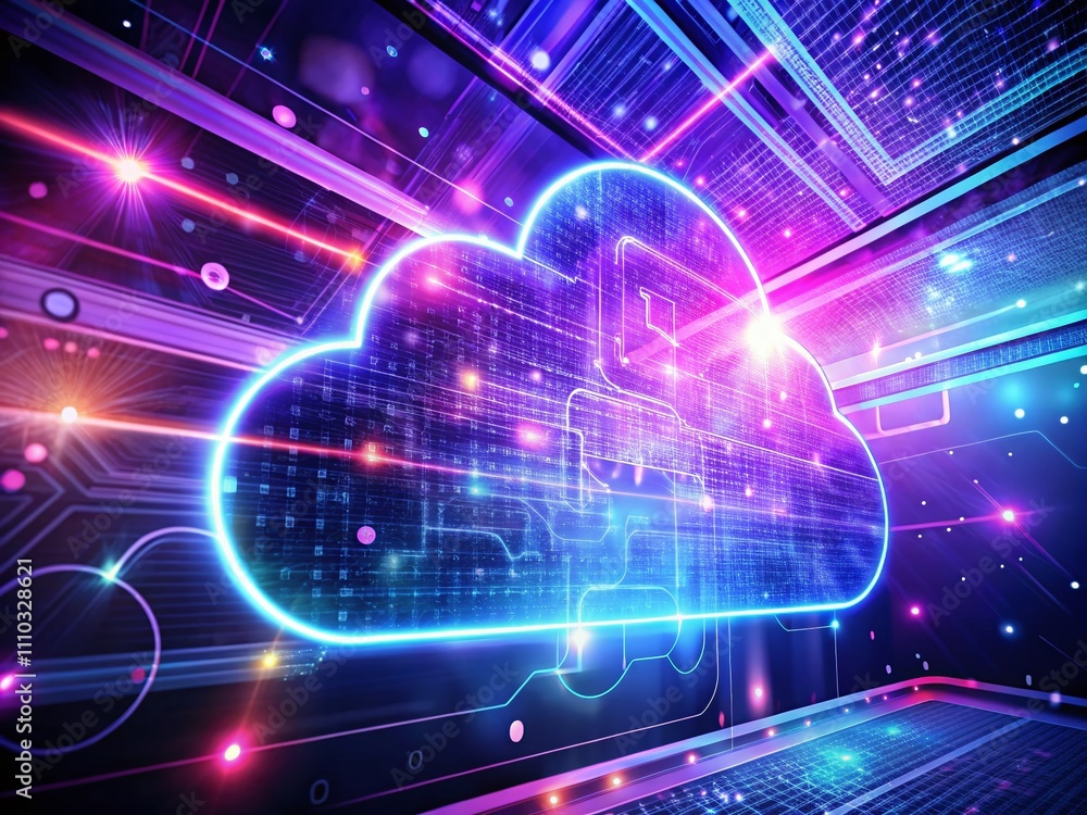 Aufkleber futuristic digital cloud computing concept with glowing elements showcasing modern technology and in