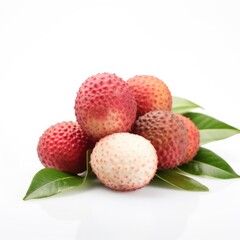 Fresh lychees on leaves.
