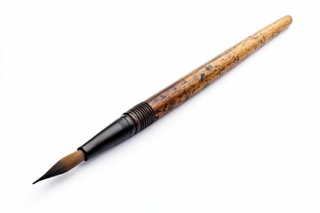 Naklejka premium Wooden-handled brush; pointed bristles; isolated white background.