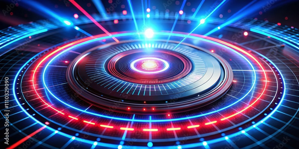 Poster futuristic holographic indicator displaying energy levels with circle animation in red and blue for 