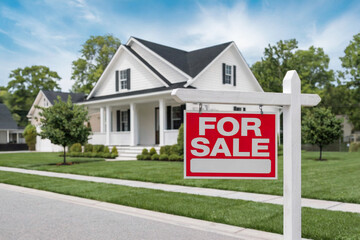 For sale sign in front of a new house
