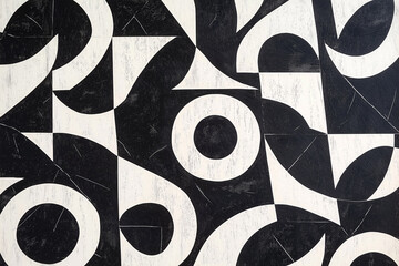 Bold geometric patterns create striking visual contrast in black and white artwork. Generative AI