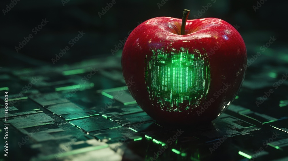 Poster glowing apple with digital pattern representing technology concept