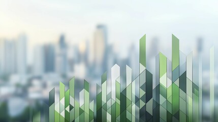 Economic risk analysis infographic, contemporary geometric style, green and gray, front view focus, with blurred cityscape background.