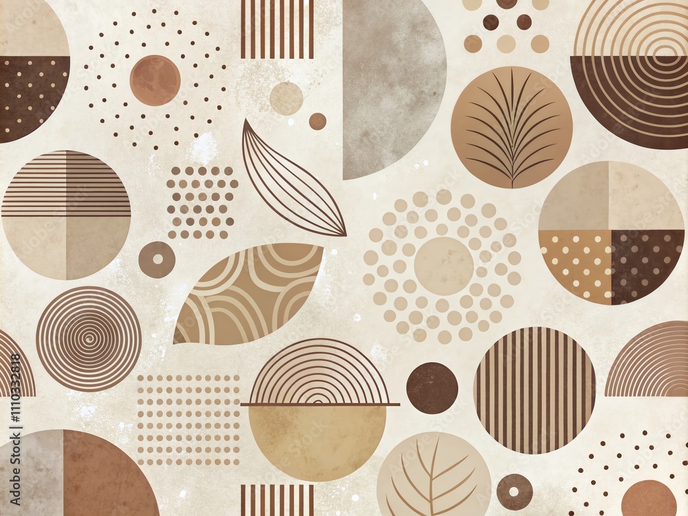 Poster hand drawn abstract mid century modern shapes with vintage neutral blobs and curves for creative gra