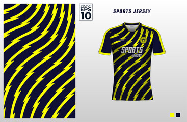 T-shirt sport jersey design template with abstract lightning thunderbolt pattern background. Sport uniform in front view. Shirt mock up for sport club. Vector Illustration