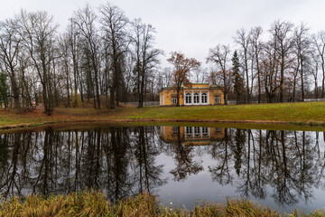 Autumn landscape in Catherine Park, Pushkin, Saint Petersburg, Russia.