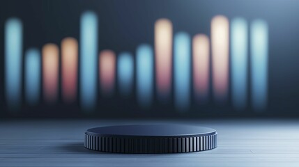 Contemporary minimalist design for Economic risk exposure planning in navy blue Podium, front view focus, with abstract graphs and charts background for data emphasis.