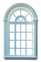 Elegant arched window, multiple panes, ornate frame.