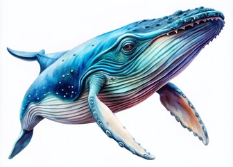 Fototapeta premium Hand-Drawn Humpback Whale Illustration: Realistic Marine Mammal Art on White Background - Perfect for Ocean-Themed Projects and Educational Use