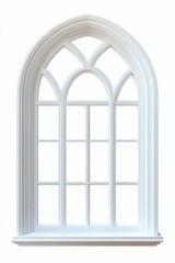 White arched window, multiple panes, wide sill.