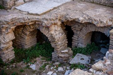 Rows of columns in Perge, Antalya, Turkey. Remains of colonnaded street in Pamphylian ancient...
