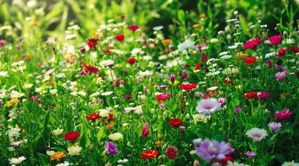 field of flowers, displaying different variety of poppy, Green grasses