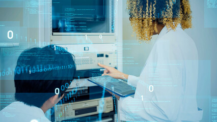 technology, data, woman, dx, digital transformation, engineer, programming, programmer, server, data center, administrator, digital, tech, system, software engineer, communication, tablet, maintenance