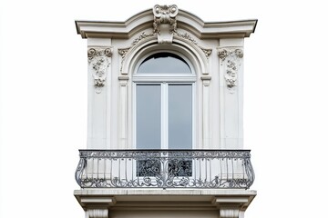 Obraz premium Ornate balcony, arched window, detailed stonework.