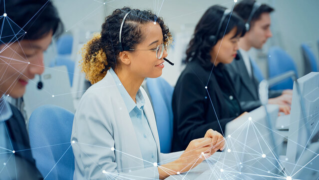 multinational, global, network, communication, iot, ict, dx, digital transformation, black person, people, operator, woman, call center, technology, business, headset, customer support, line, business - Powered by Adobe