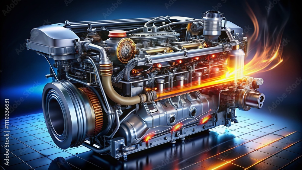 Aufkleber high-compression engine technology: detailed diagrams illustrating combustion efficiency and power o