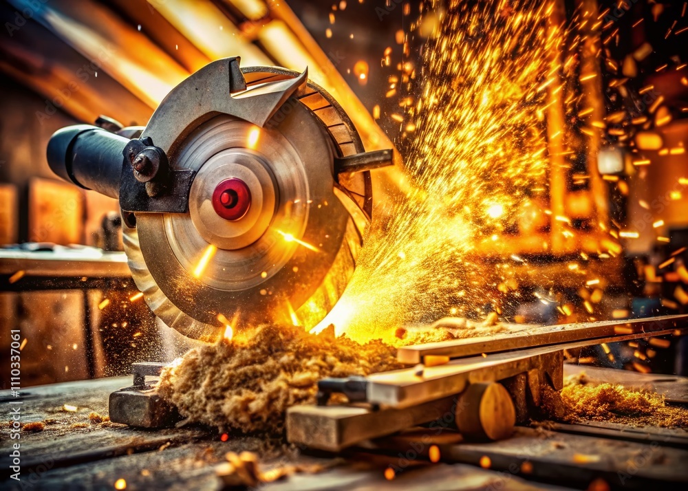 Poster high-quality circular saw in action: capturing the precision and power of carpentry tools for diy pr