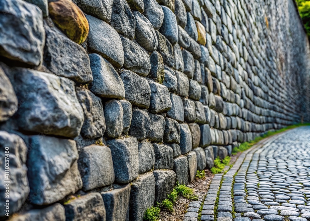 Poster high-resolution continuous gray cobblestone wall and road texture for realistic gritty backdrop in g
